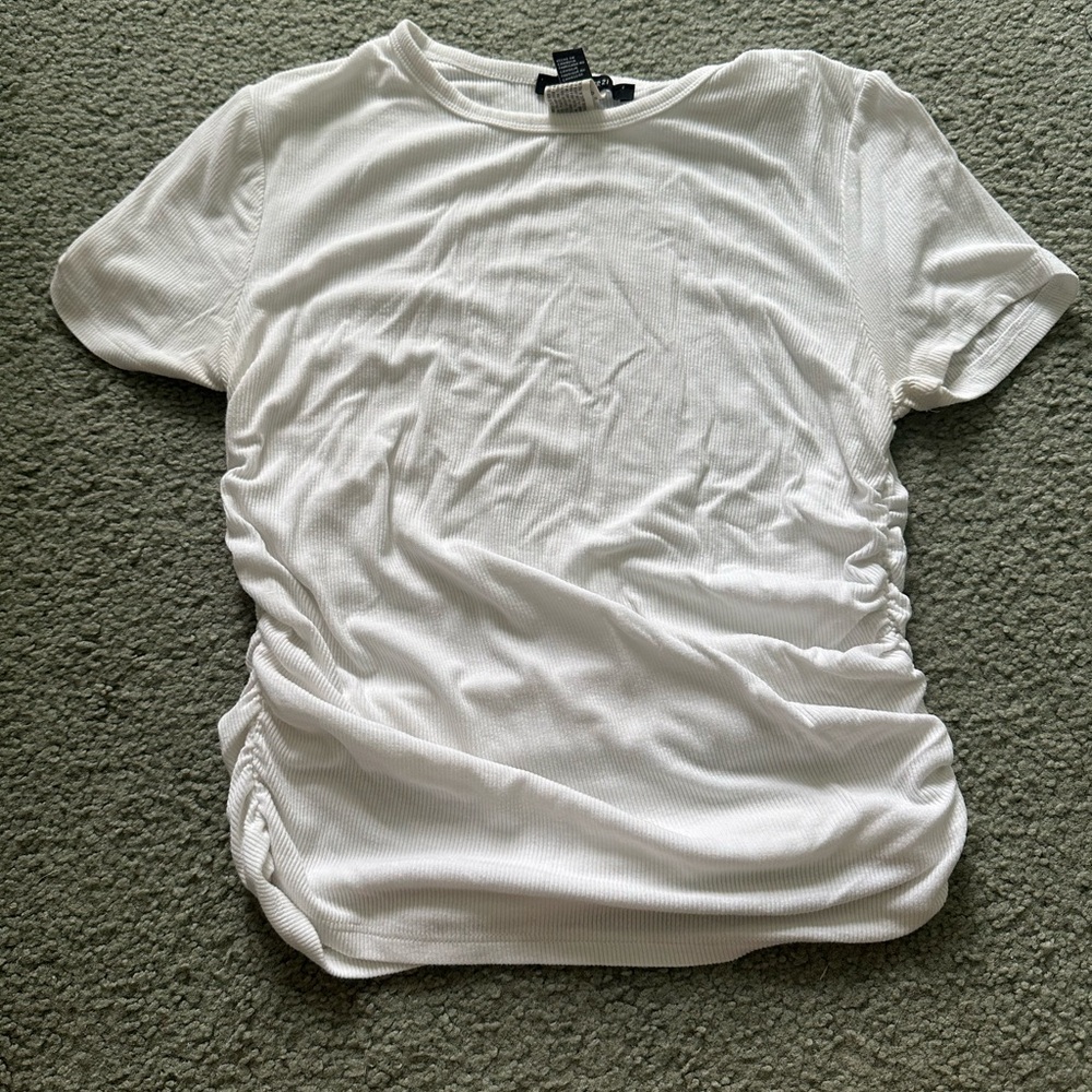 White Short Sleeve Ruched Top